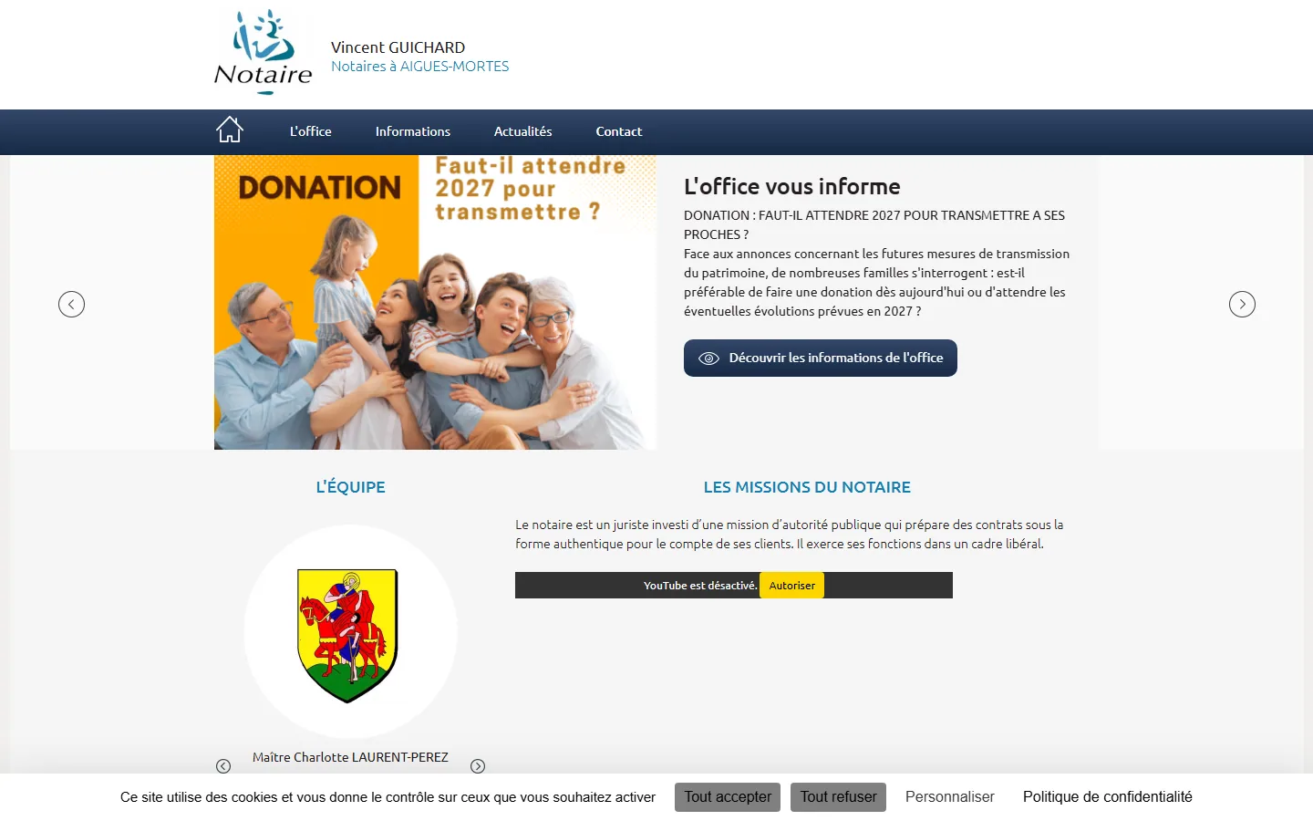 Avant : l'ancien site de l'office sur le gabarit commun de la profession