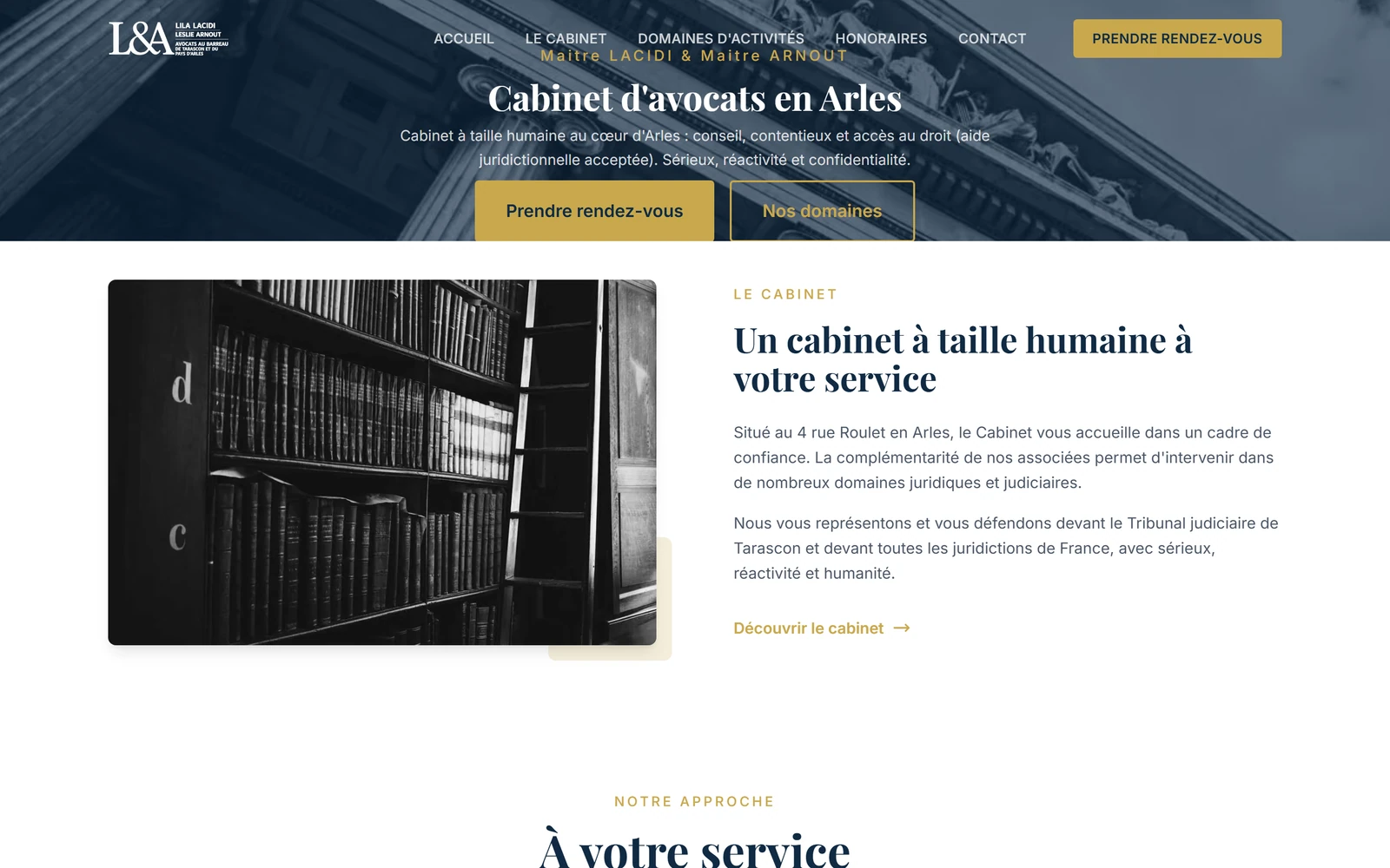 Page d'accueil du site du cabinet Lacidi & Arnout, avocates à Arles