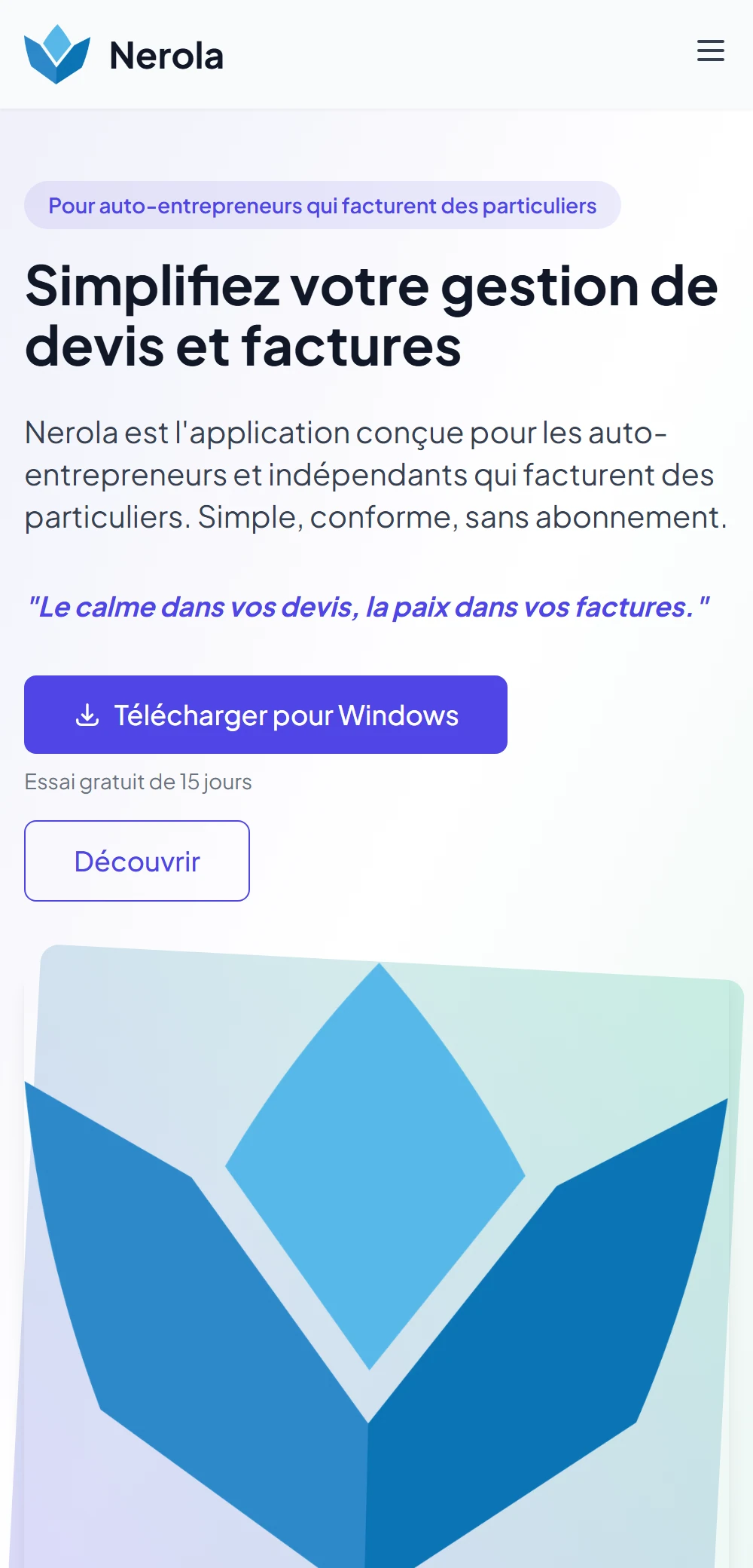 Le site nerola.fr sur mobile