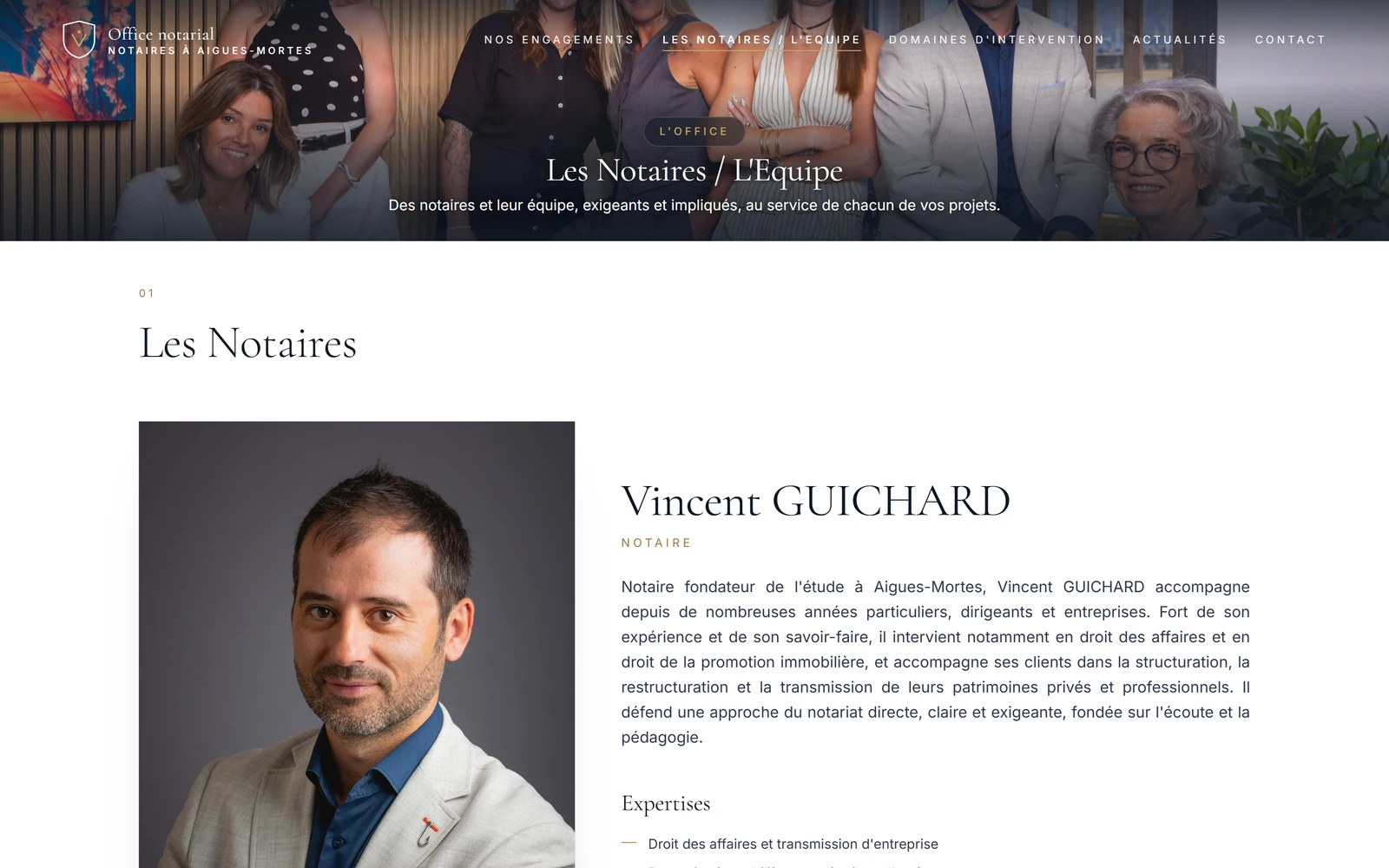 Page d'accueil du site de l'office notarial Guichard à Aigues-Mortes