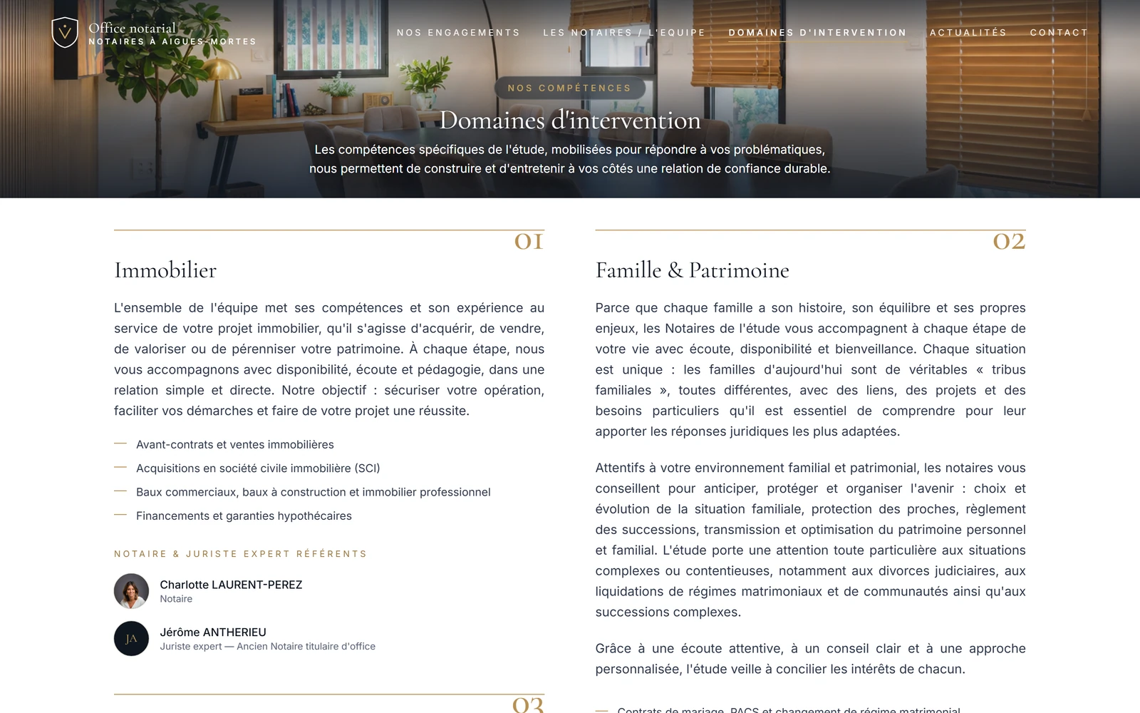Page des domaines d'intervention de l'office notarial Guichard