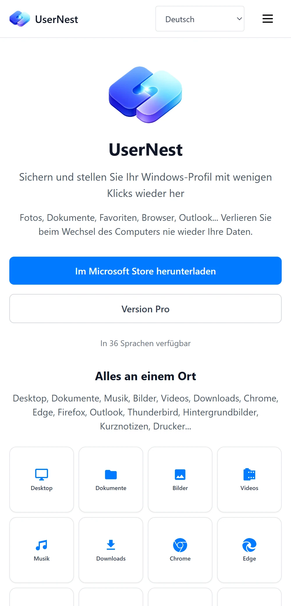 Le site usernest.fr en allemand, sur mobile