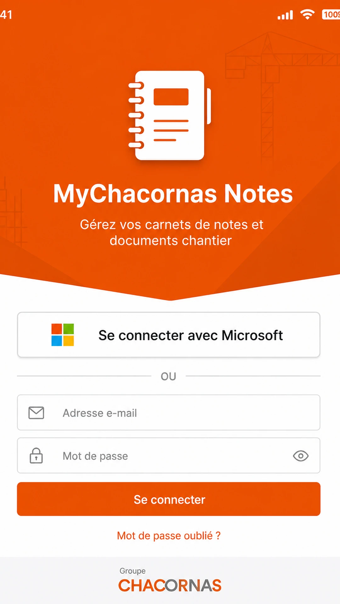 MyChacornas Notes : connexion avec le compte Microsoft 365 de l'entreprise